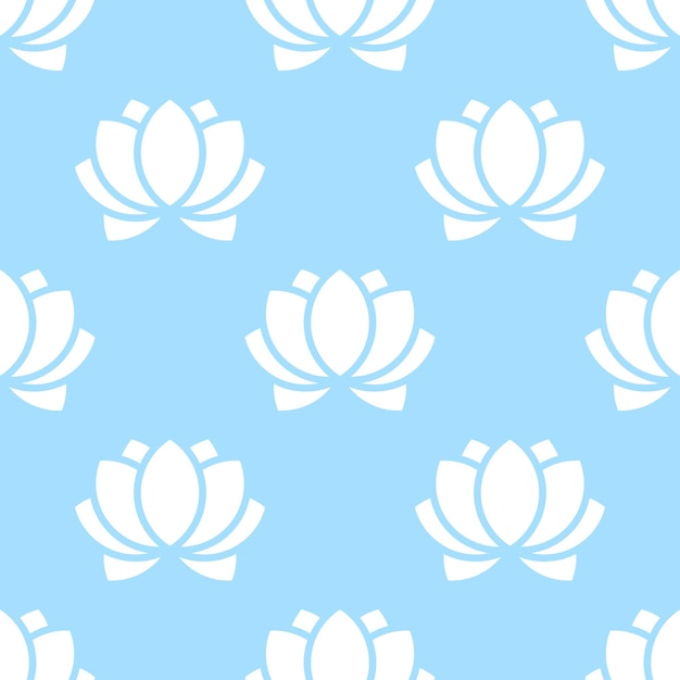 Witte lotusbloemen op blauwe achtergrond Vector naadloos patroon