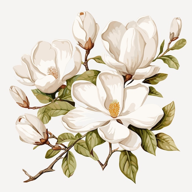 Witte Magnolia's Bloemen illustratie