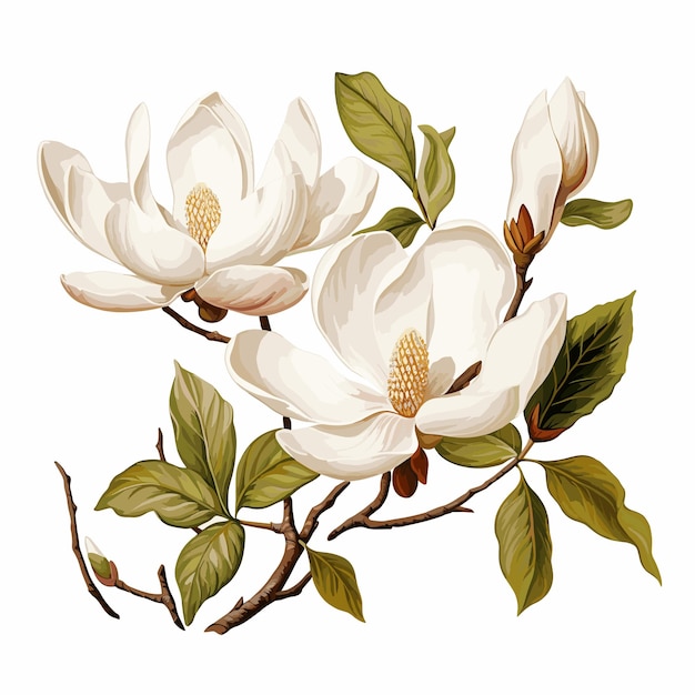 Witte Magnolia's Bloemen illustratie