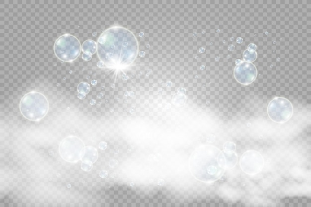 Witte mooie bubbels op een transparante achtergrond vectorillustratie. bubbel.