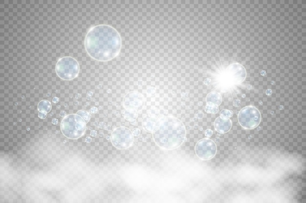 Witte mooie bubbels op een transparante achtergrond vectorillustratie. Bubbel.