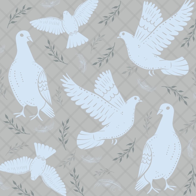 Witte mooie vliegende duiven patroon met zachte grijze achtergrond