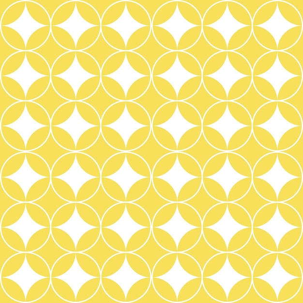 Vector witte overlappende cirkels op gele geometrische naadloze patroon.