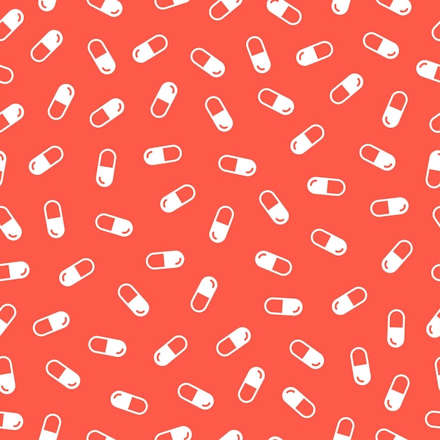 Witte pillen naadloze patroon met rode achtergrond.