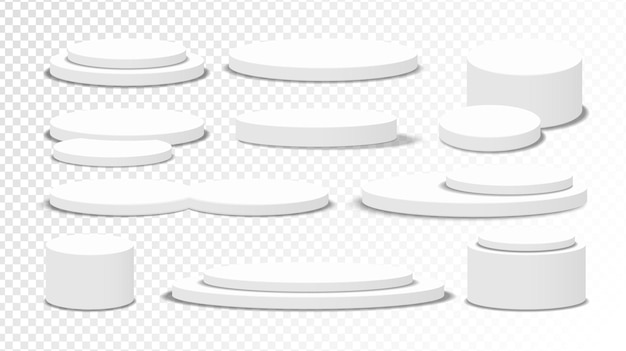 Witte podium vector set Stage voetstuk lege cirkel basis voor productweergave.
