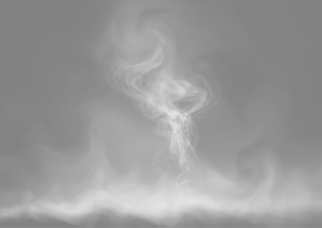 Witte rook, dampnevel, smog Illustratie van rook op een doorzichtige achtergrond