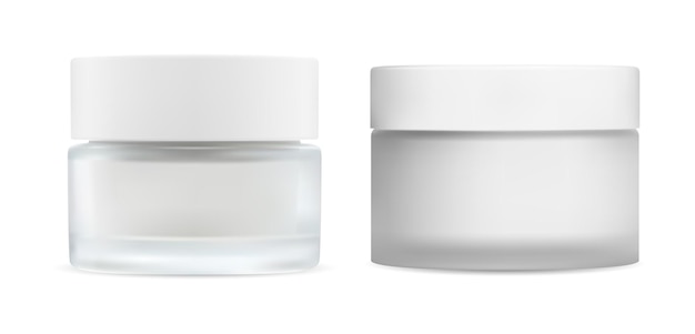 Witte roompot. cosmetische crème glazen pakket mockup