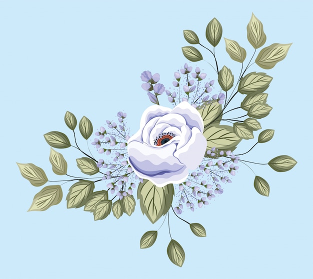 Witte roos bloem met bladeren schilderij ontwerp, natuurlijke bloemen natuur plant ornament tuindecoratie en plantkunde thema illustratie