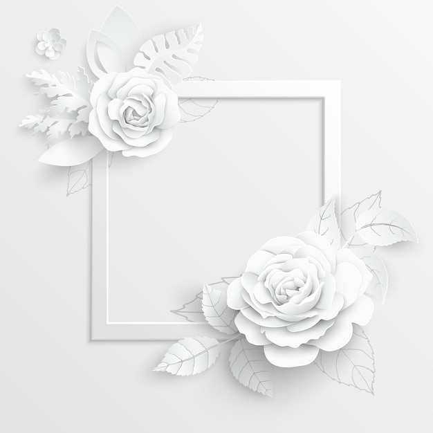 Witte roos Vierkant frame met abstracte snijbloemen Vectorillustratie