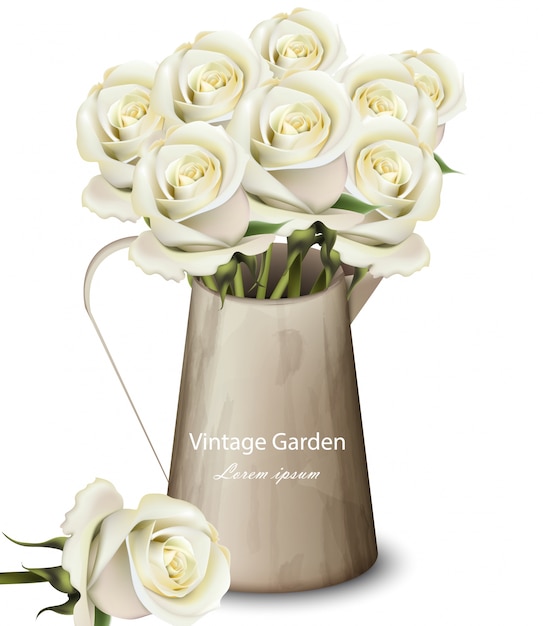 Witte rozen vintage boeket illustratie