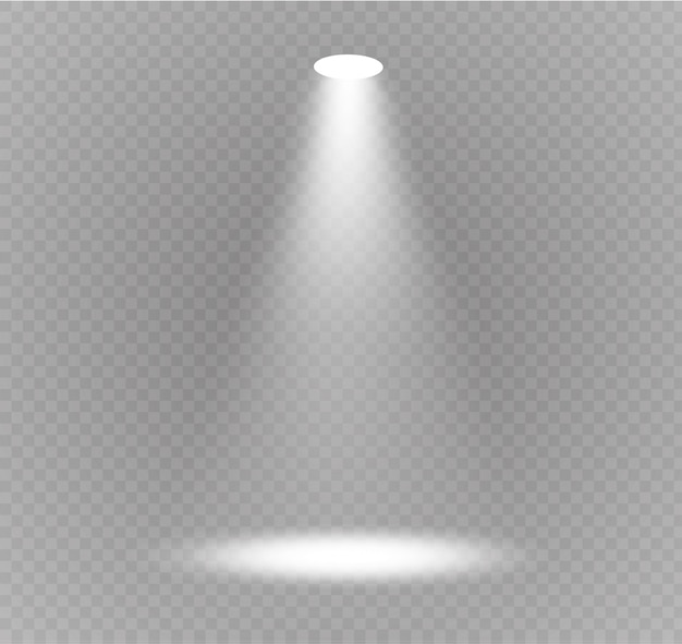 Witte schijnwerper. Lichteffect. Gloei geïsoleerd wit transparant lichteffect.