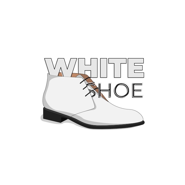 Witte schoen cartoon afbeelding met eenvoudig typografisch ontwerp