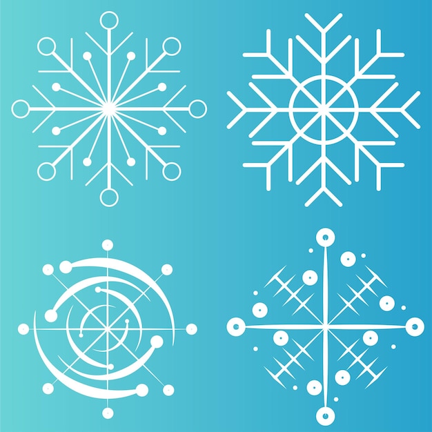 Witte sneeuwvlok iconen collectie in lijnstijl geïsoleerd op blauwe achtergrond Nieuwjaar ontwerpelementen bevroren symbool Vectorillustratie