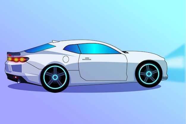 witte sportwagen geïsoleerd op blauwe en violette vector Gratis Vector