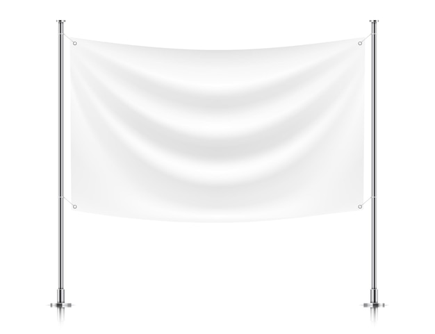 Witte stof banner vlag opknoping op palen geïsoleerd op achtergrond Textiel banner realistische mockup