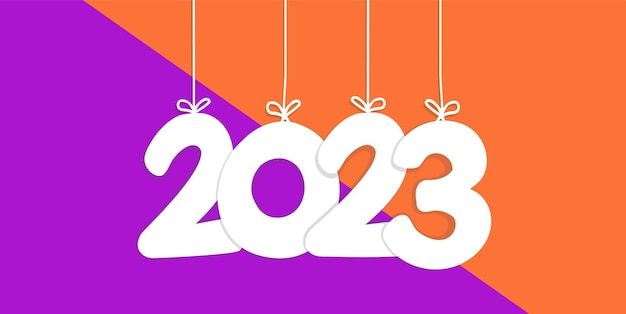 Witte tekst 2023 vakantiewoord hangt aan de touwen. Gelukkig nieuwjaarsbanner.