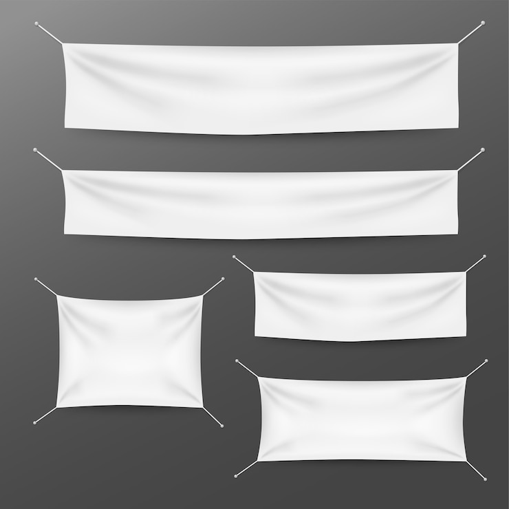 Vector witte textielbanners met vouwen sjabloon instellen