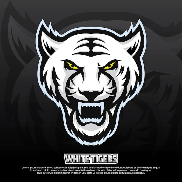 Vector witte tijger logo ontwerpsjabloon boos hoofd witte tijger mascotte esport illustratie gaming logo