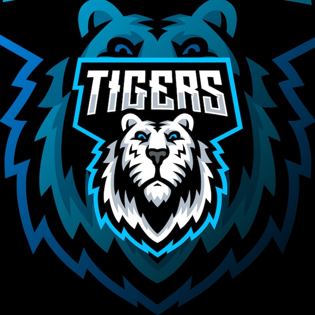 Witte tijger mascotte logo esport gaming illustratie