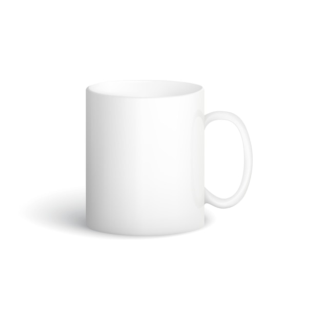 Witte vector beker met schaduw geïsoleerd op een witte achtergrond U kunt het gebruiken als mock-up sjabloon