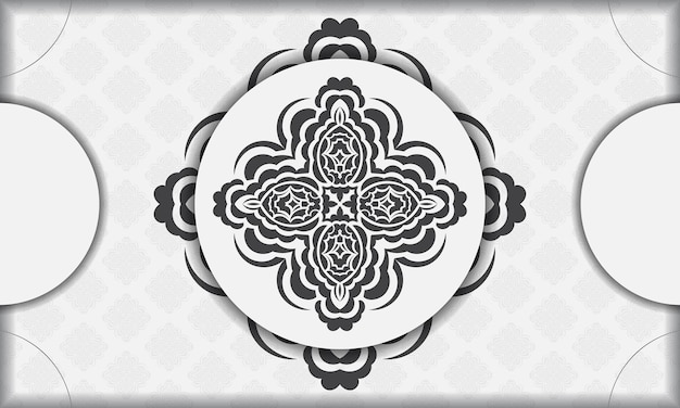 Witte vectorbanner van prachtige vectorpatronen met mandala-ornamenten en plaats onder tekstsjabloon voor afdrukontwerpuitnodigingskaart met mandala-ornament
