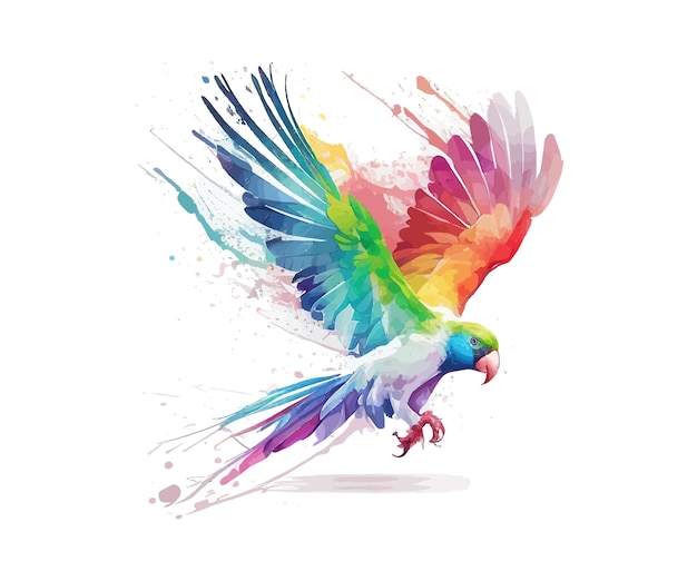 Witte vliegende papegaai met aquarel regenboog vleugels Vector illustratie ontwerp