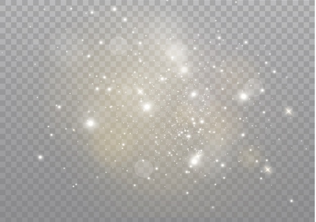 Witte vonken en gouden sterren glitter speciaal lichteffect. schittert op transparante achtergrond.