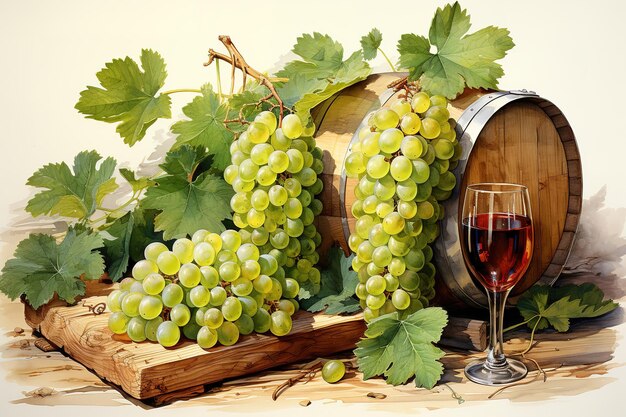Vector witte wijn in vaten op wijngaard in chianti toscane italië
