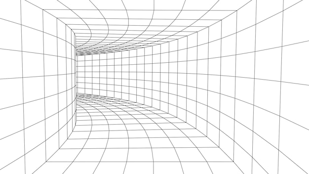 Vector witte wireframe kamer lege perspectiefdoos futuristische digitale raster kubus cyberspace met mesh in virtual reality vector illustratie