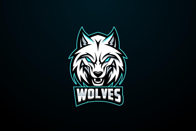 Witte wolf hoofd logo gaming mascotte met dreigende uitdrukking