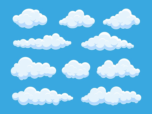 Witte wolk blauwe lucht illustraties set