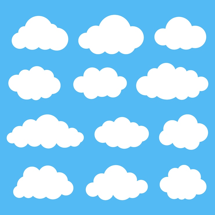Vector witte wolken op blauwe achtergrond instellen.