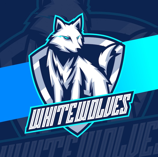 Witte wolven mascotte esport logo ontwerp