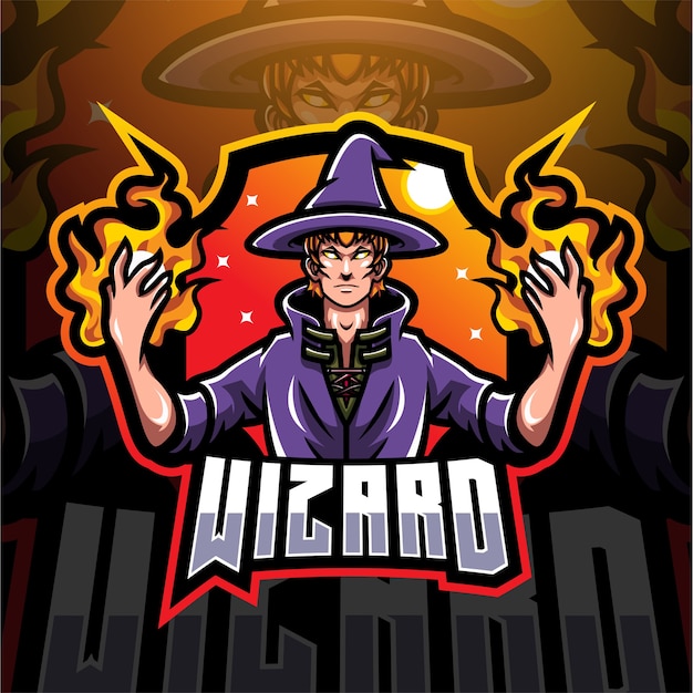 Disegno del logo mascotte di wizard esport