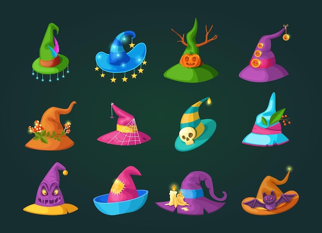 Vector wizard halloween magic hat old hat witch magic accessories for witches and witchcraft