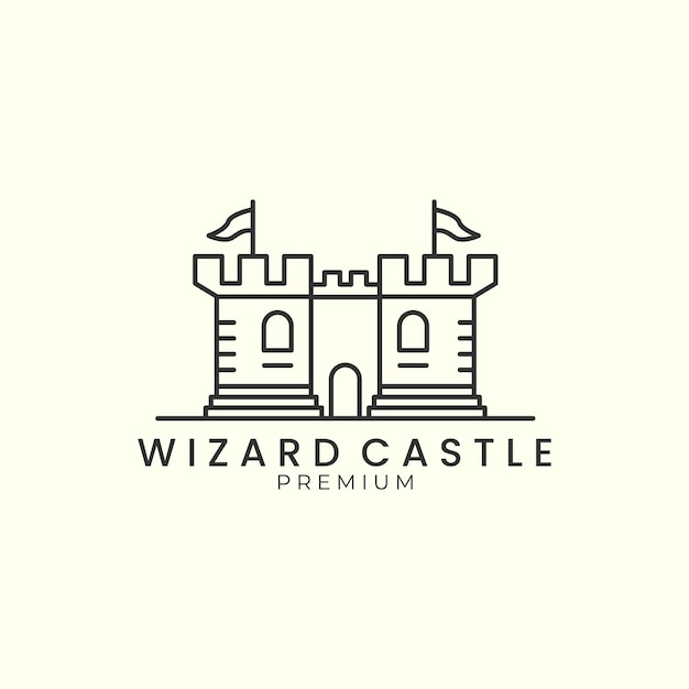 Wizard kasteel met lijn stijl logo pictogram sjabloon ontwerp fantasie wereld ster maan vectorillustratie