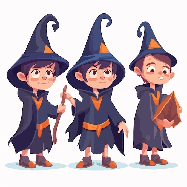 Wizard kid with sorcerer's outfit vector pose young boy cartoon style