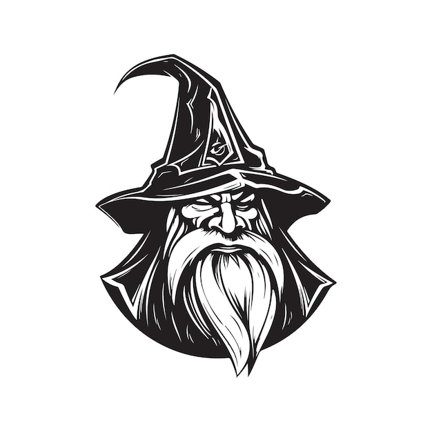 Wizard logo concept zwart-witte kleur hand getekende illustratie