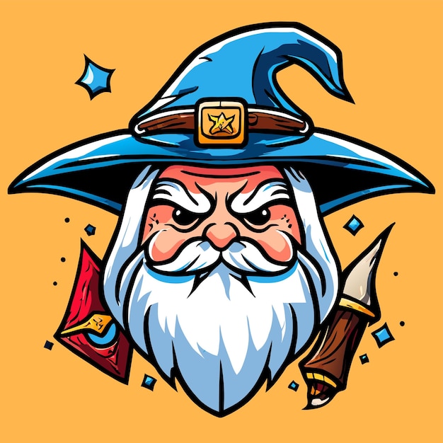 Wizard magic hat hand drawn flat stylish mascot cartoon character drawing sticker icon concept