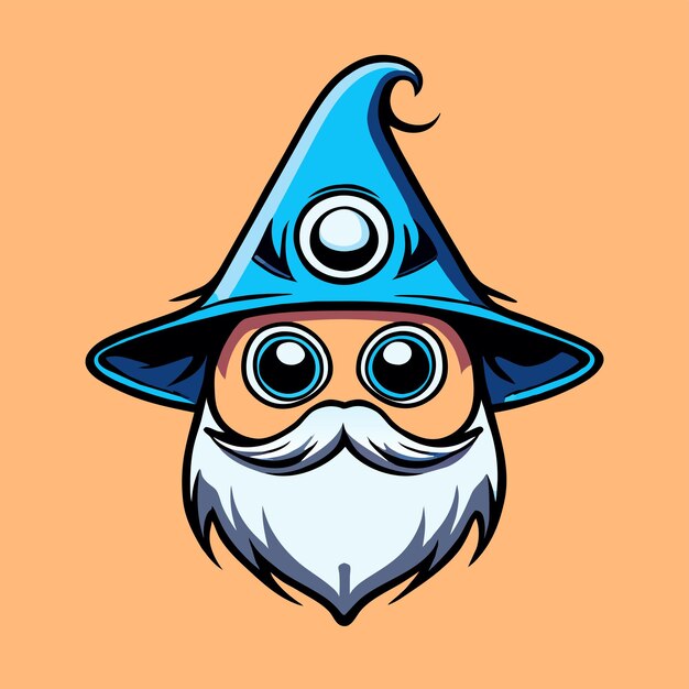 Vector wizard magic hat hand drawn flat stylish mascot cartoon character drawing sticker icon concept