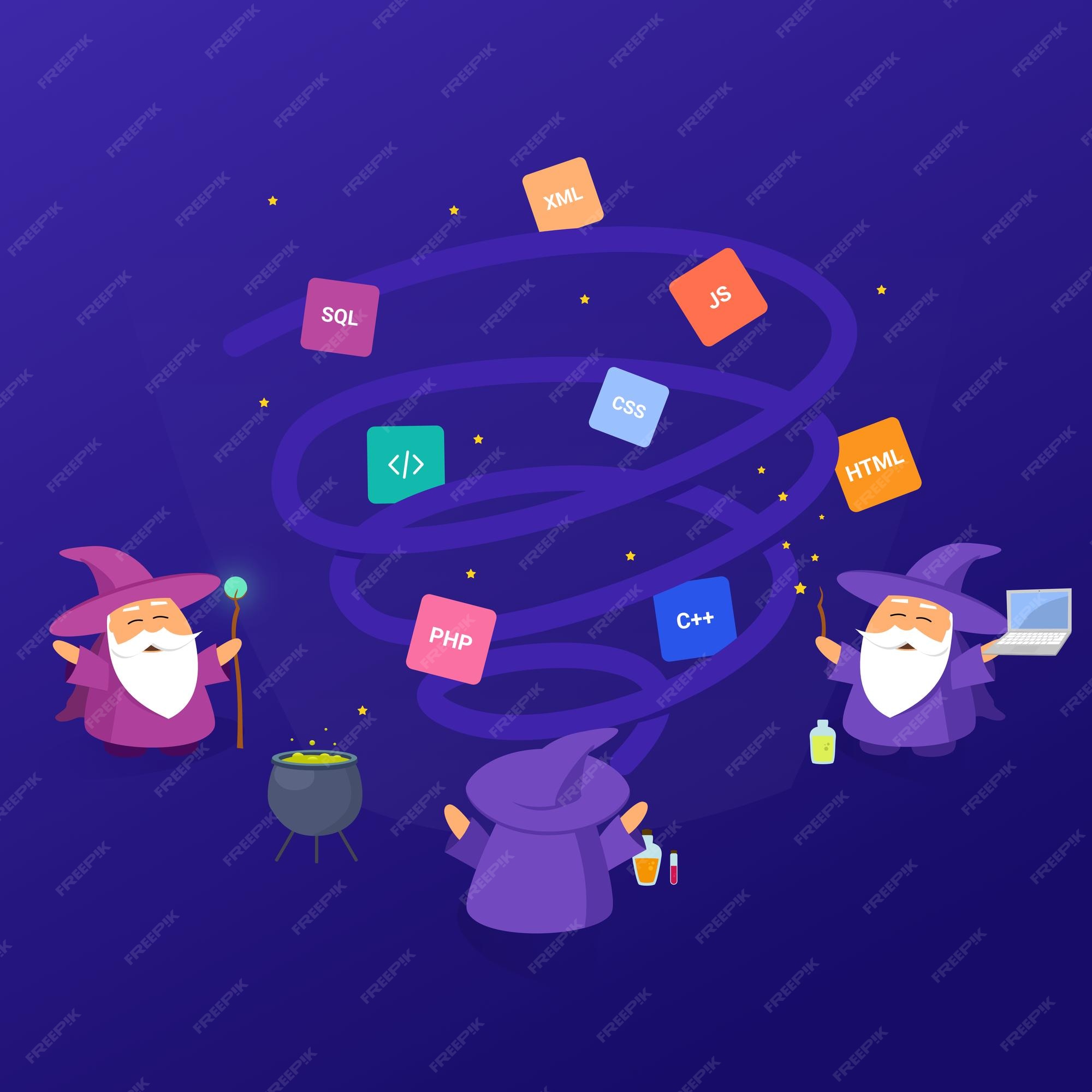 Premium Vector | Wizard male character programmingweb development ...