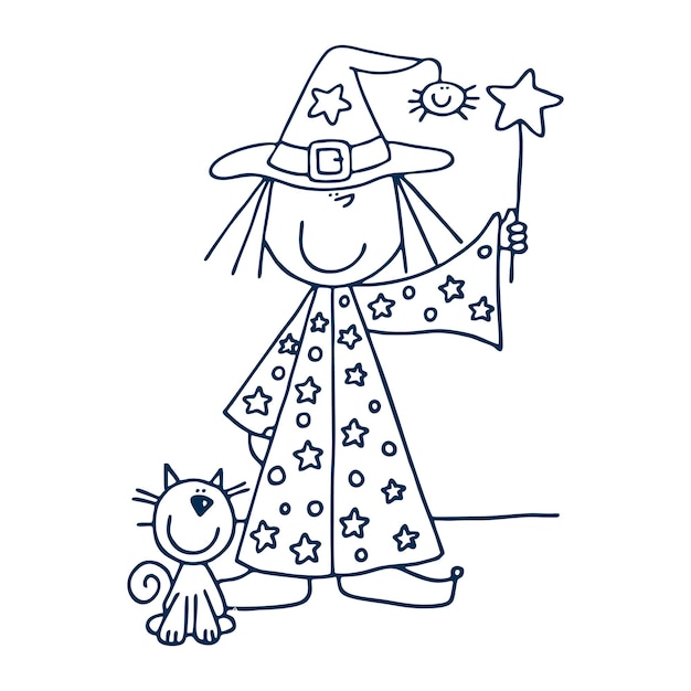 Wizard reads his magic book vector illustration hand drawn kids education elements