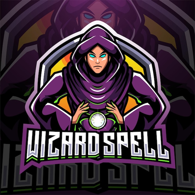 Wizard spell esport mascotte logo ontwerp