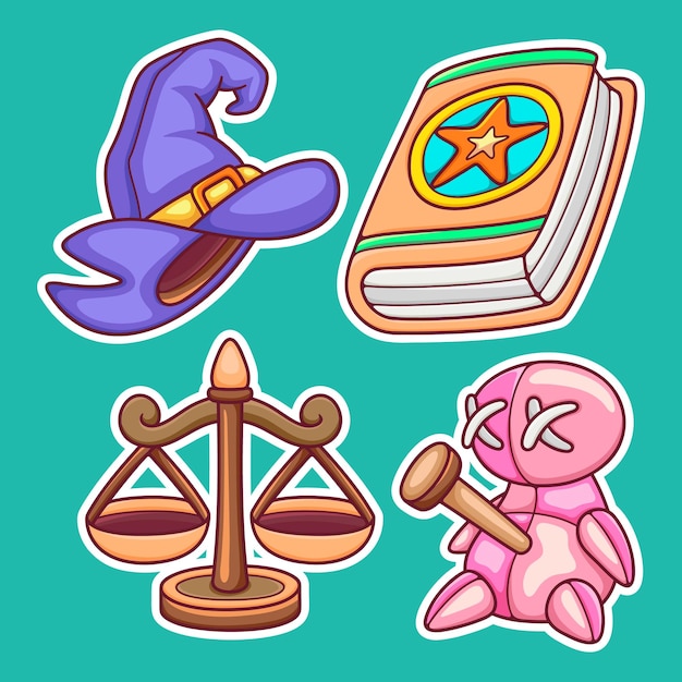 Vector wizard sticker icons hand drawn coloring vector