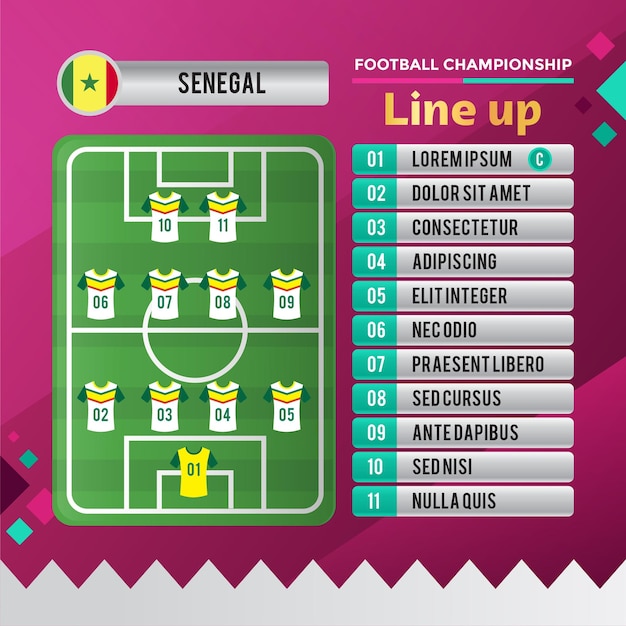 WK 2022 voetbalkampioenschap team Senegal line-up posterontwerp