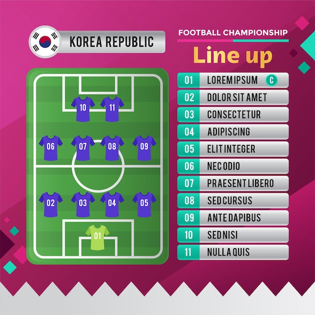WK 2022 voetbalkampioenschap Zuid-Korea team line-up posterontwerp