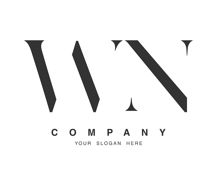 Vector wn 로고 디자인 초기 글자 w 및 n 세리프 글 스타일 크리에이티브 클래식 회사 이름 타이포그래피 트렌디 로고 타입 또는 정체성