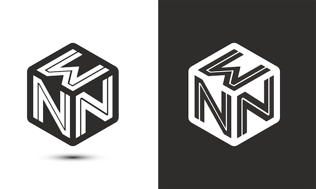 Дизайн логотипа WNN с иллюстратором, логотипом куба, векторным логотипом, современным алфавитом, стилем перекрытия шрифтов
