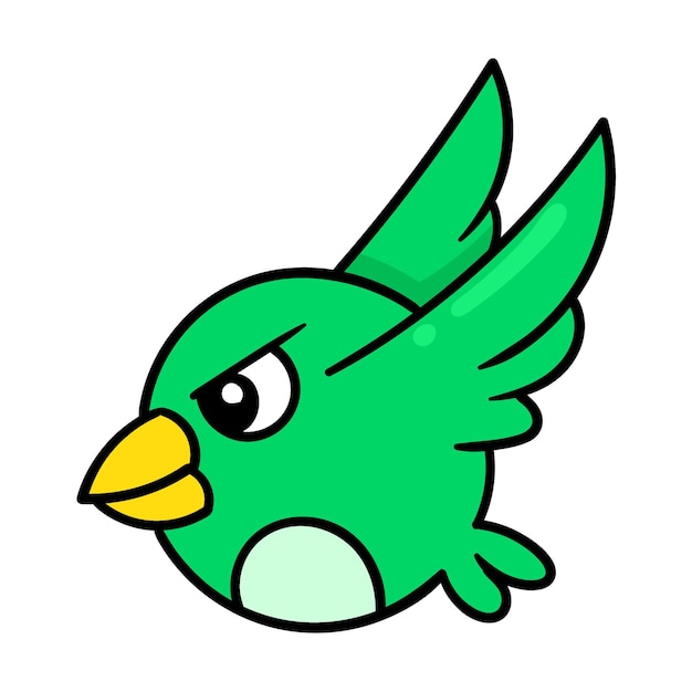 Woest onder ogen gezien vogel vliegt om het beeldkawaii van het krabbelpictogram aan te vallen