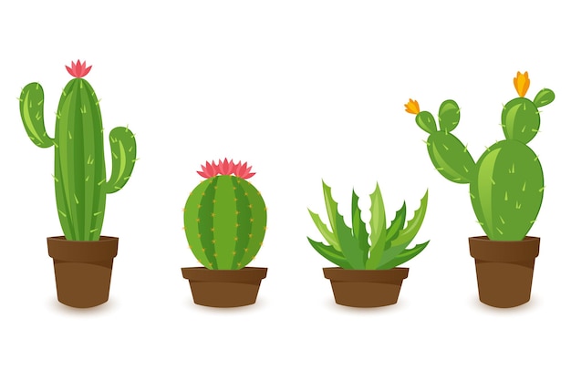 Woestijn banner set groene cactus wereld platte cartoon stijl vectorillustratie geïsoleerd op witte achtergrond